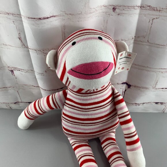 World Market Exclusive 22in Peppermint Striped Plush Stuffed Sock Monkey - Picture 2 of 5
